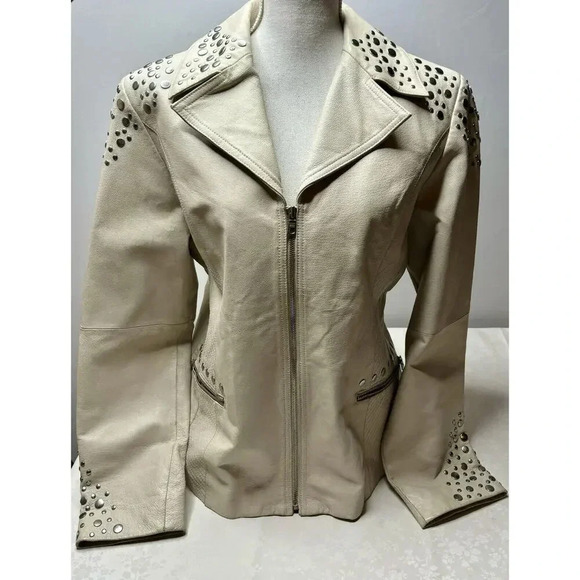 Pamela Mccoy Jackets & Blazers - Pamela McCoy Women Medium Genuine Leather Jacket Studded See Pics